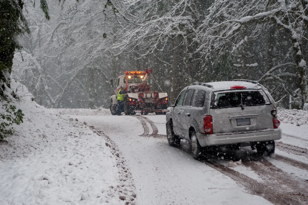 towing in snow strom